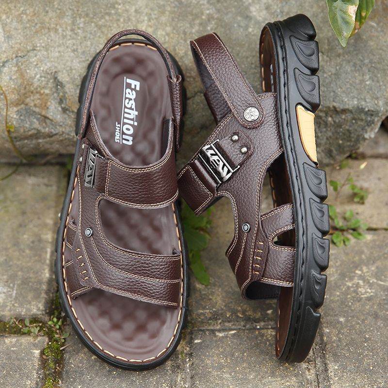 Men's Non-slip Casual First Layer Cowhide Sandal Slippers - www.Shopthatapp.com