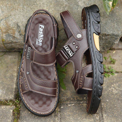 Men's Non-slip Casual First Layer Cowhide Sandal Slippers - www.Shopthatapp.com