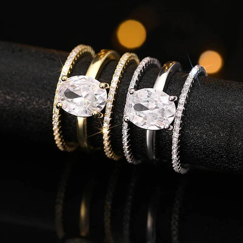 Four-claw Inlaid Ring Three Ring Set Oval Female - www.Shopthatapp.com