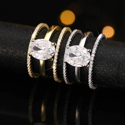 Four-claw Inlaid Ring Three Ring Set Oval Female - www.Shopthatapp.com