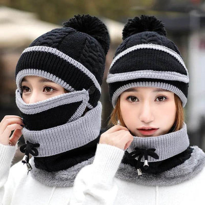 Winter Hat For Women 3pcs Knitted Beanie Hat Scarf Set Warm Hat - www.Shopthatapp.com