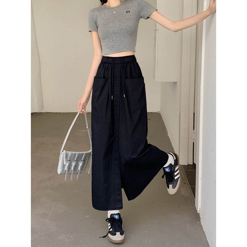 Women's front slit Washed Cotton Midi Cargo Skirt - www.Shopthatapp.com