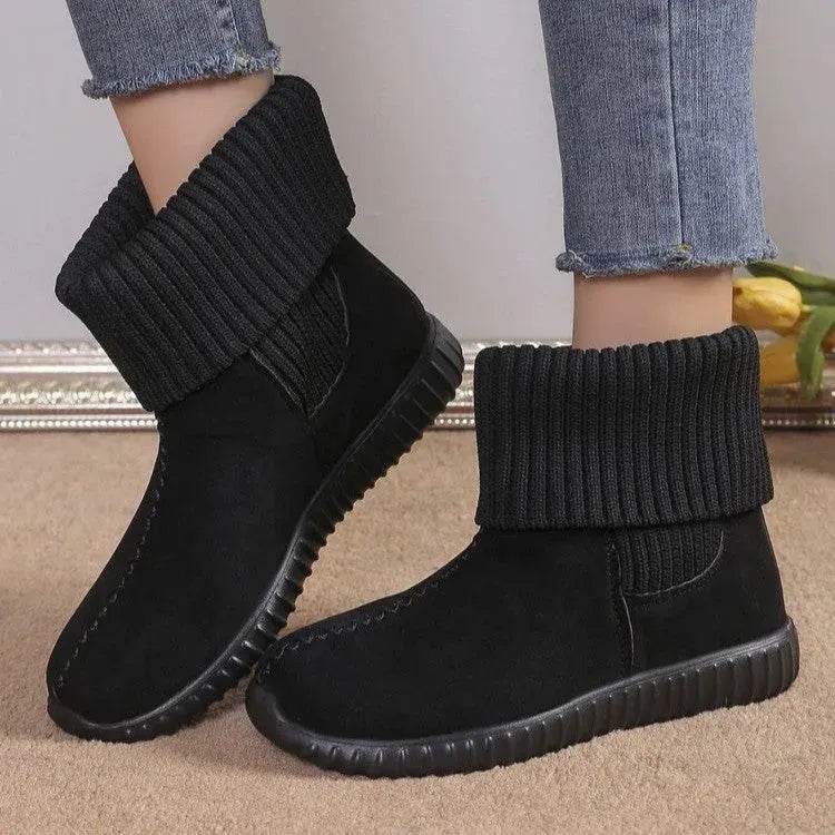 Flat Ankle Boots With Reversible Knitted Design Winter Fashion Comfortable Snow Boot For Women Shoes - www.Shopthatapp.com