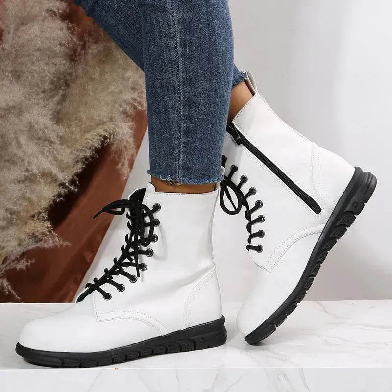 Round Toe Martin Shoes Mid-calf Length Large Size Leather Boots - www.Shopthatapp.com