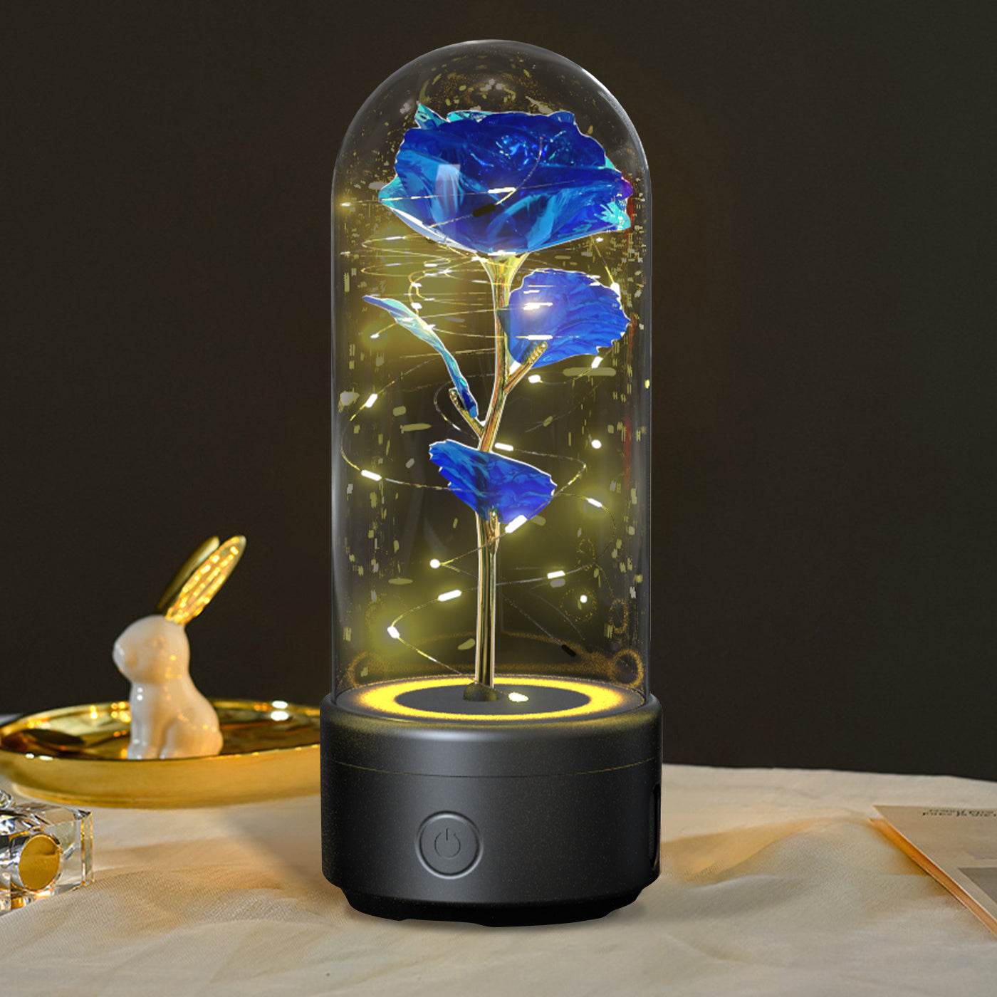 Creative 2 In 1 Rose Flowers LED Light And Bluetooth-compatible Speaker Valentine's Day Gift Rose Luminous Night Light Ornament In Glass Cover - www.Shopthatapp.com