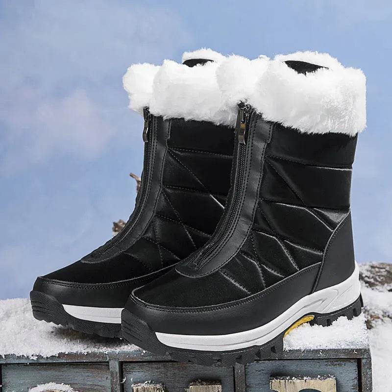 Winter Waterproof Snow Boots Women's Mid-calf Front Zipper - www.Shopthatapp.com
