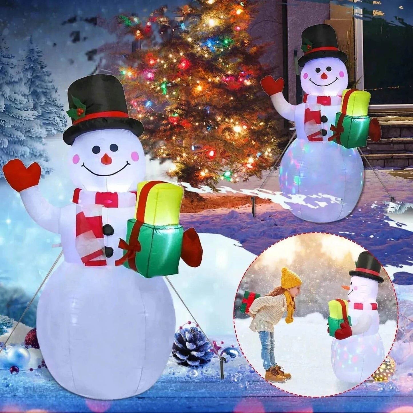 Christmas LED Lights Glowing Santa Tree Snowman Inflatable Doll Outdoor Yard Garden Decor - www.Shopthatapp.com