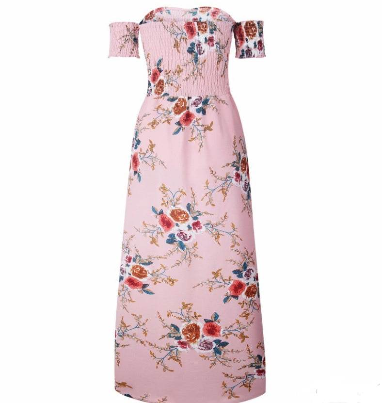 Elegant Ladies Summer Boho Vacation Resort Slit Maxi dress off shoulder Long floral Beach summer slit dress - www.Shopthatapp.com