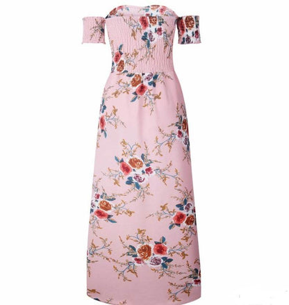 Elegant Ladies Summer Boho Vacation Resort Slit Maxi dress off shoulder Long floral Beach summer slit dress - www.Shopthatapp.com