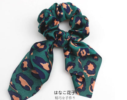 4pcs Leopard Pattern Silk Scarf Hair Scrunchie - www.Shopthatapp.com