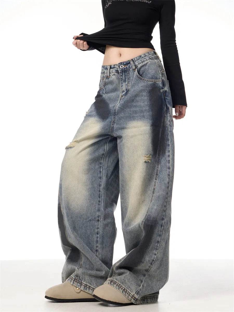 Splash Ink Ripped Machete Baggy Jeans Pant For Women Loose-fitting Wide-leg Trousers - www.Shopthatapp.com
