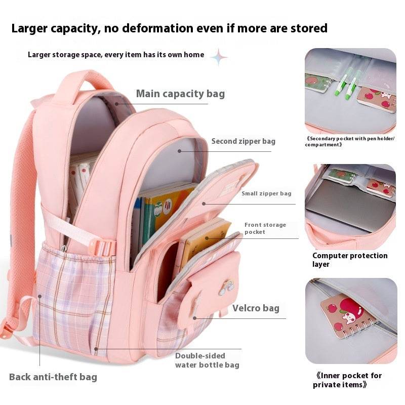 Primary School Student Schoolbag Girls' Plaid Backpack - www.Shopthatapp.com