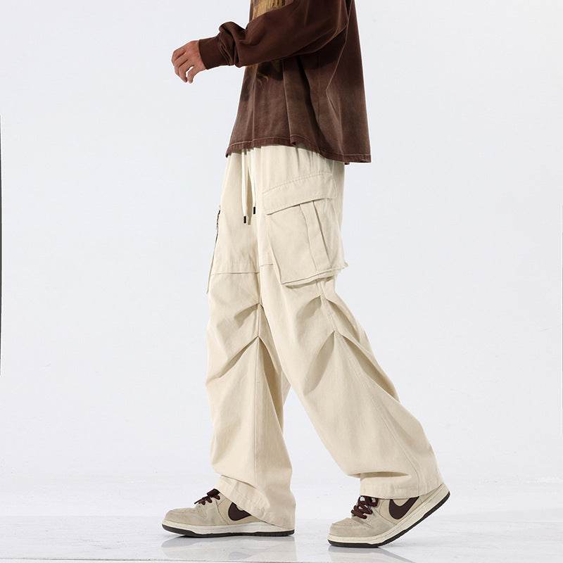Overalls Men's Retro Trendy Pleated Straight-leg Baggy Cargo Pant Trousers Casual - www.Shopthatapp.com