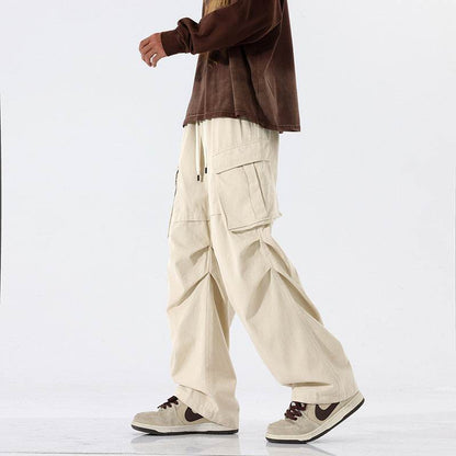 Overalls Men's Retro Trendy Pleated Straight-leg Baggy Cargo Pant Trousers Casual - www.Shopthatapp.com