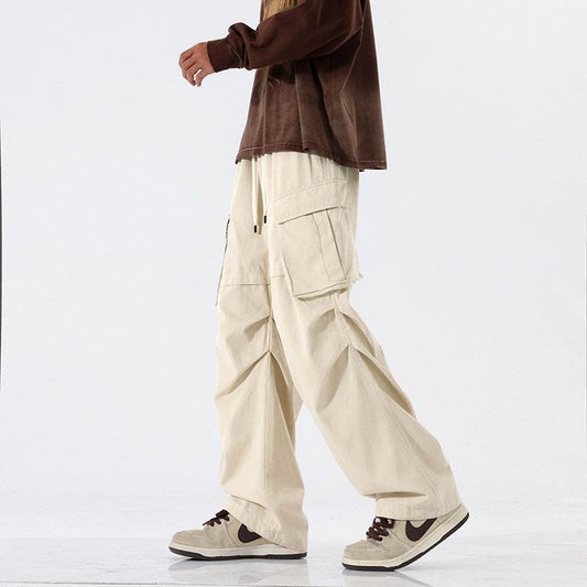 Overalls Men's Retro Trendy Pleated Straight-leg Baggy Cargo Pant Trousers Casual - www.Shopthatapp.com
