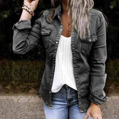Fitted Denim Jacket Mid Length European American Style - www.Shopthatapp.com