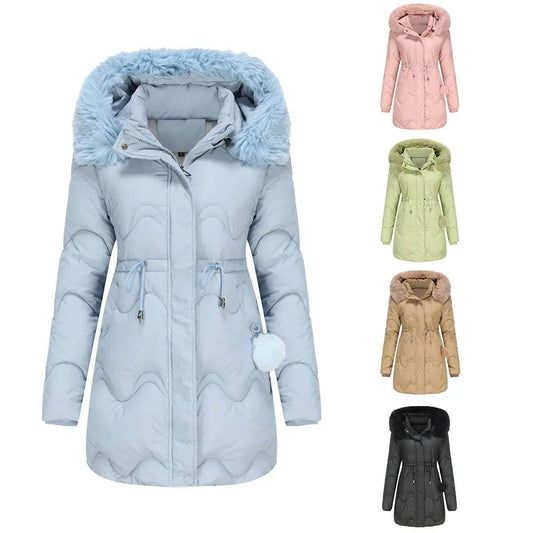 Autumn Winter Fur Collar cotton padded long winter jacket for women - www.Shopthatapp.com