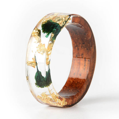 Handmade DIY romantic dry flower Real wood resin ring gold / silver paper inside ring women wedding party ring gifts for the lover - www.Shopthatapp.com
