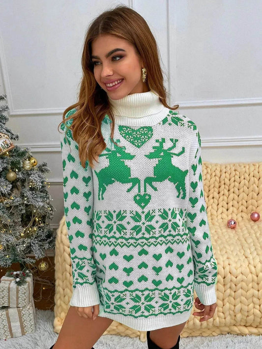 Winter Wool Mini Jumper dress Christmas Turtleneck Sweater Dress - www.Shopthatapp.com