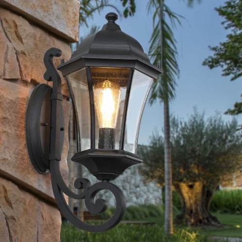 Outdoor Waterproof Glass Retro Wall Light Support Many Types Of Bulbs -2 Packs With Light Sensing - www.Shopthatapp.com
