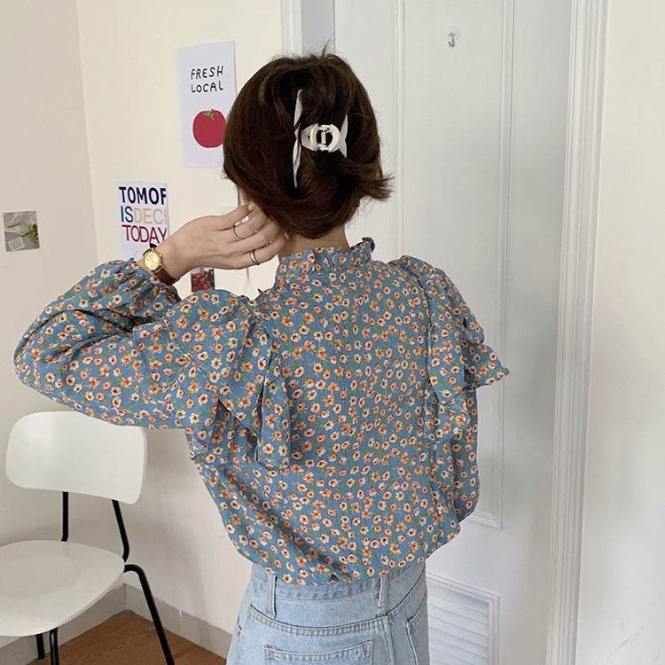 French Retro Floral Blouse Women Wood Ear blouse Women - www.Shopthatapp.com