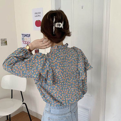 French Retro Floral Blouse Women Wood Ear blouse Women - www.Shopthatapp.com