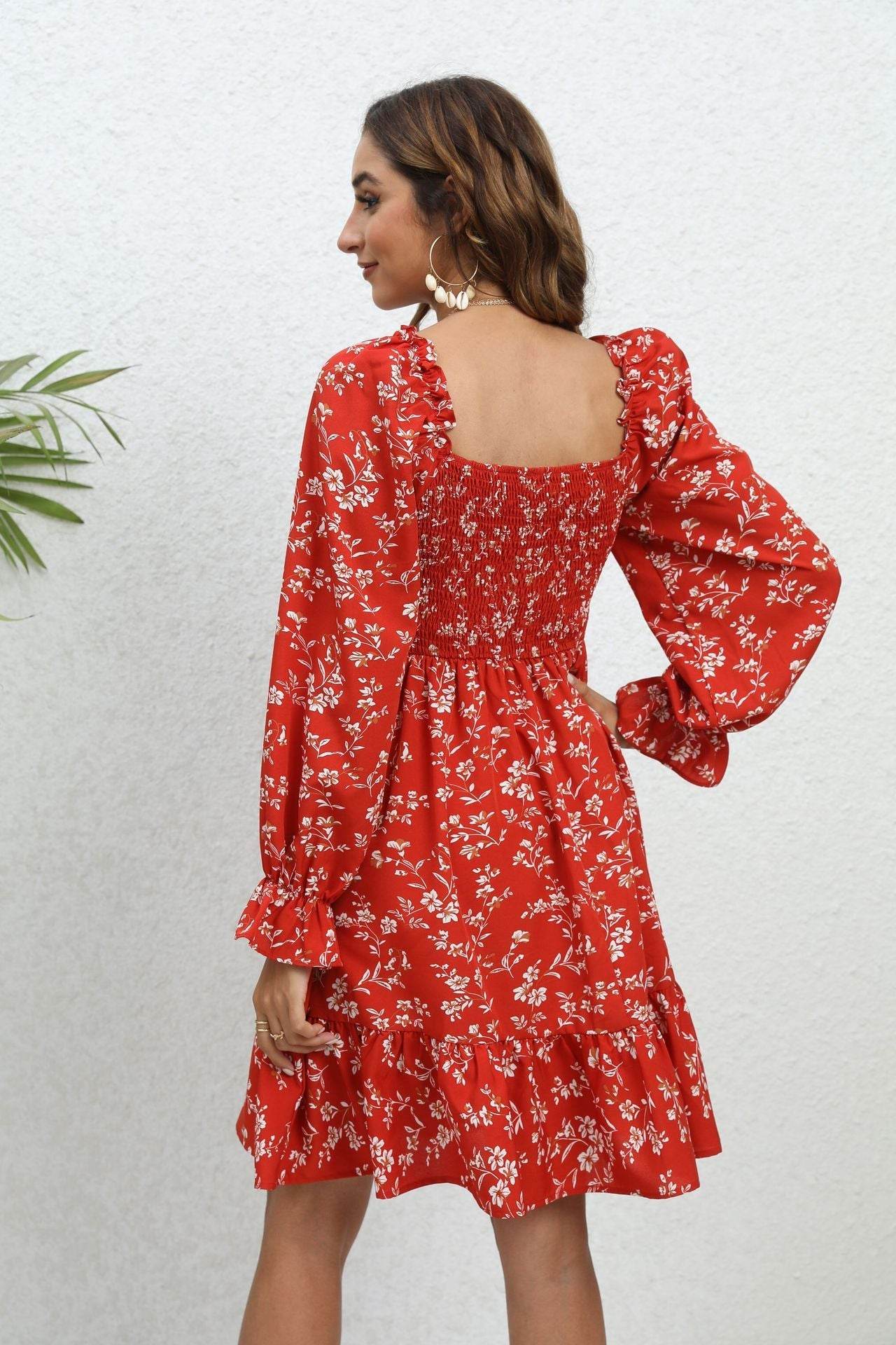 Casual Spring And Summer lantern Sleeve floral Mini Dress - www.Shopthatapp.com