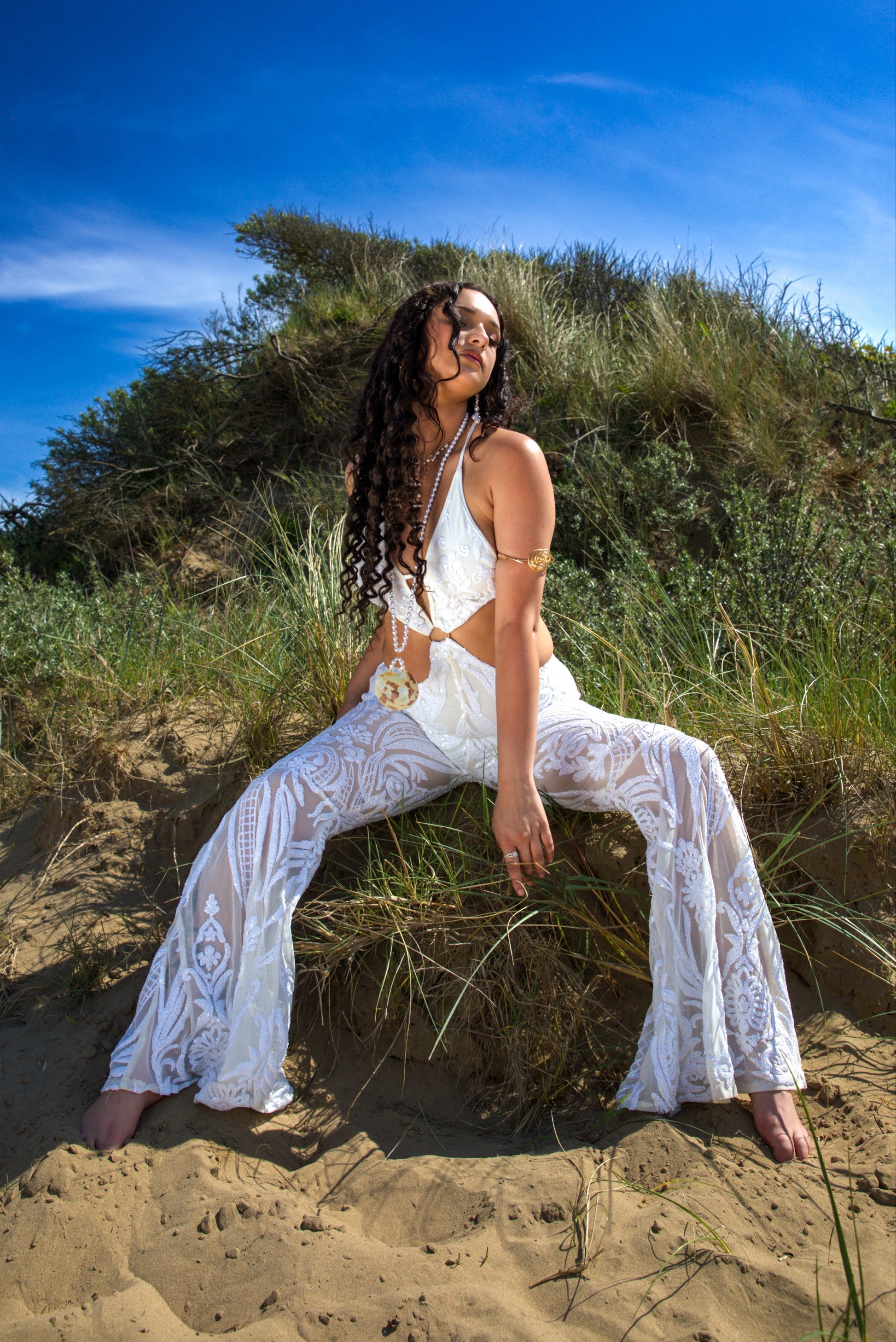 The Sabrina White Sequin Catsuit - www.Shopthatapp.com