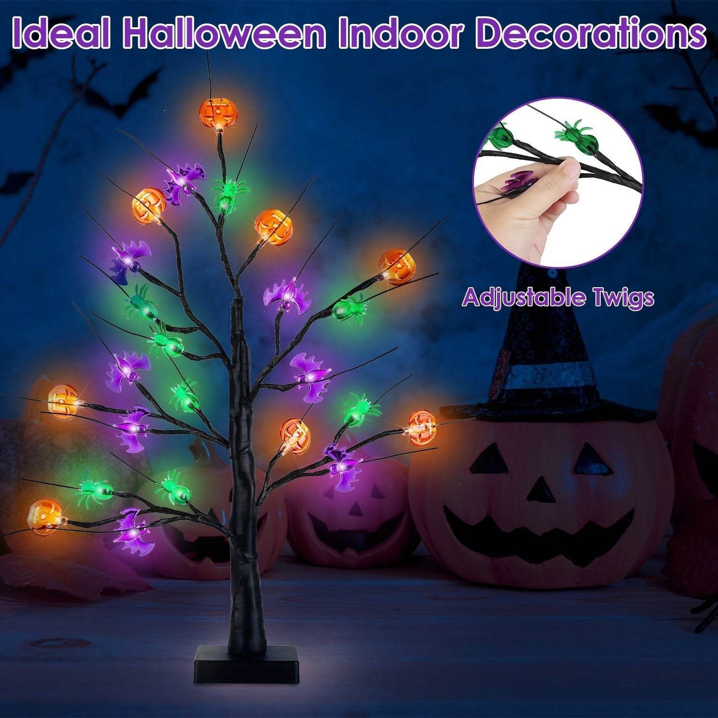 2Pack 1.97FT Lighted Halloween Trees Halloween Indoor Decorations Black Halloween Tree Lights With Timer Adjustable Twigs For Tabletop Party - www.Shopthatapp.com #