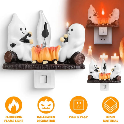 2Pcs Ghost Campfire Flickering Flame Night Light Indoor 3D Funny Halloween Nightlight Decoration Bedroom Night Light Halloween Decoration Gift For Friend Family - www.Shopthatapp.com