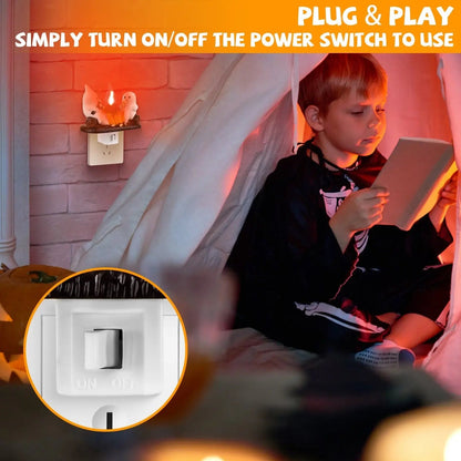 2Pcs Ghost Campfire Flickering Flame Night Light Indoor 3D Funny Halloween Nightlight Decoration Bedroom Night Light Halloween Decoration Gift For Friend Family - www.Shopthatapp.com