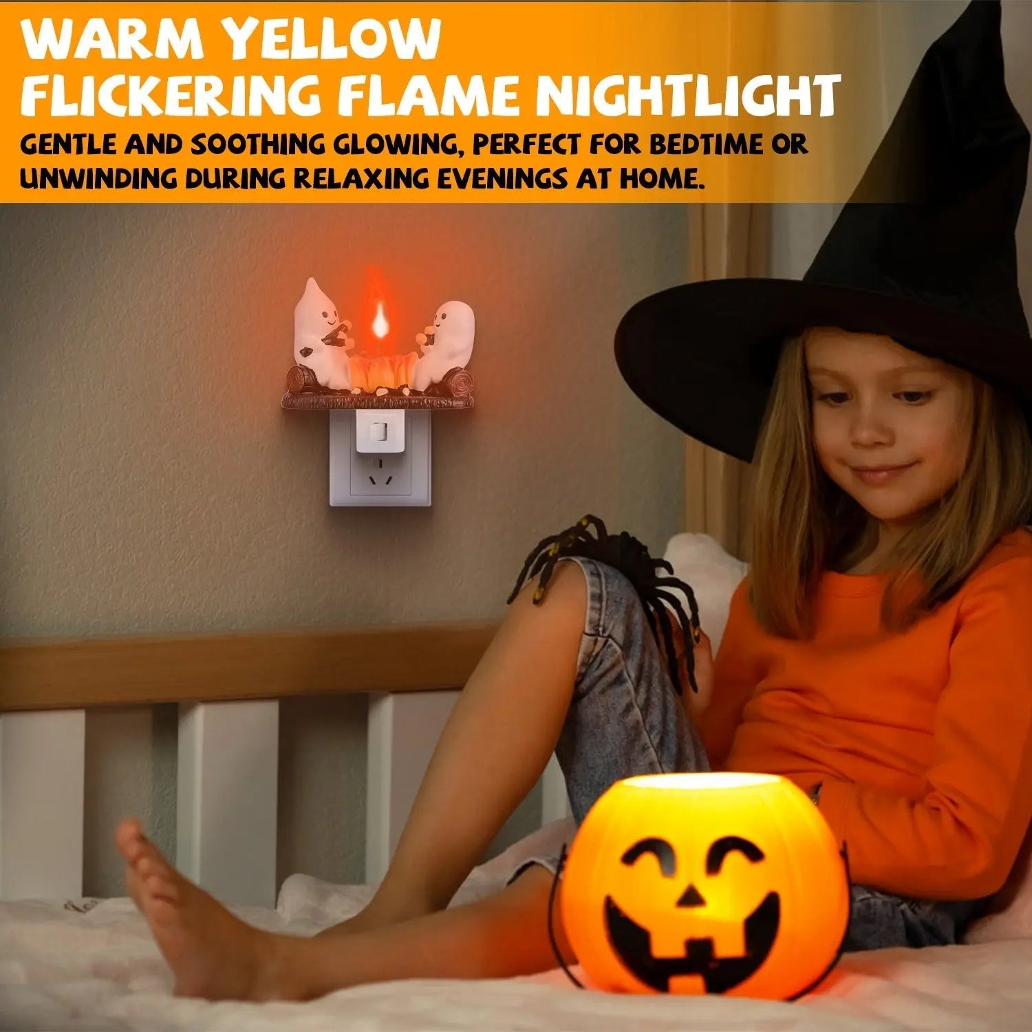 2Pcs Ghost Campfire Flickering Flame Night Light Indoor 3D Funny Halloween Nightlight Decoration Bedroom Night Light Halloween Decoration Gift For Friend Family - www.Shopthatapp.com