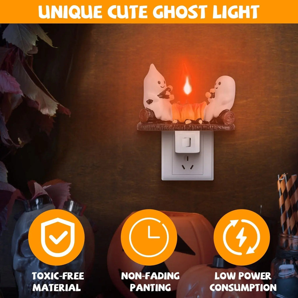 2Pcs Ghost Campfire Flickering Flame Night Light Indoor 3D Funny Halloween Nightlight Decoration Bedroom Night Light Halloween Decoration Gift For Friend Family - www.Shopthatapp.com
