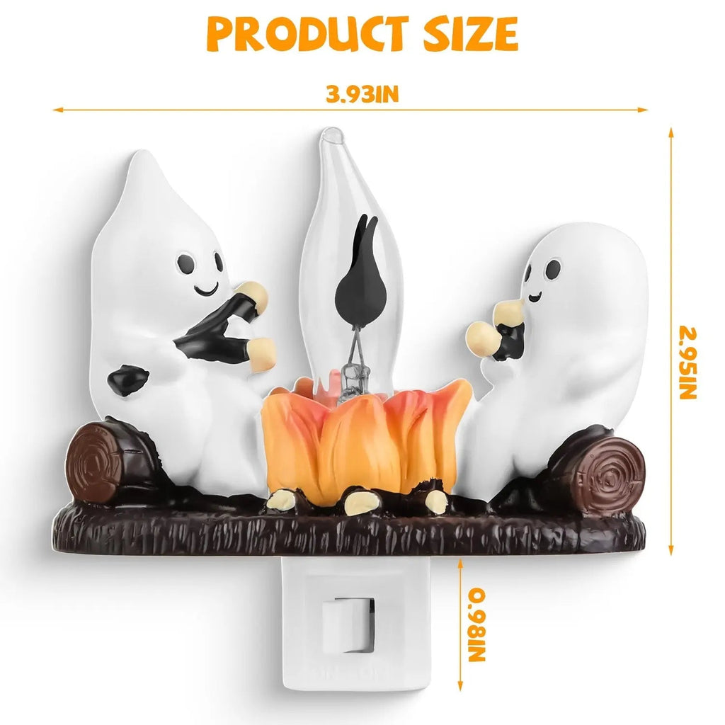 2Pcs Ghost Campfire Flickering Flame Night Light Indoor 3D Funny Halloween Nightlight Decoration Bedroom Night Light Halloween Decoration Gift For Friend Family - www.Shopthatapp.com