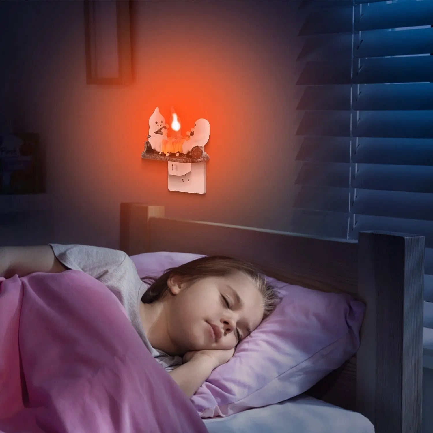 2Pcs Ghost Campfire Flickering Flame Night Light Indoor 3D Funny Halloween Nightlight Decoration Bedroom Night Light Halloween Decoration Gift For Friend Family - www.Shopthatapp.com