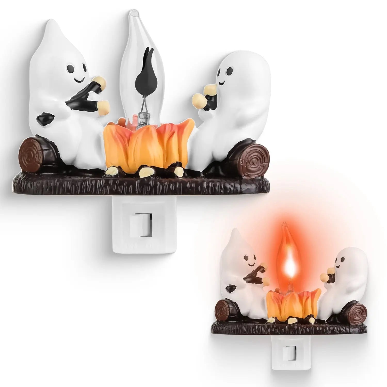 2Pcs Ghost Campfire Flickering Flame Night Light Indoor 3D Funny Halloween Nightlight Decoration Bedroom Night Light Halloween Decoration Gift For Friend Family - www.Shopthatapp.com