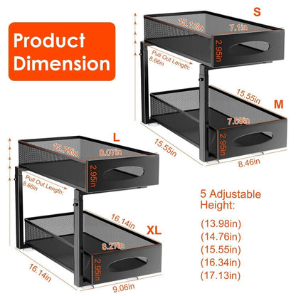 2Pcs Under Sink Organizer 2 Tier Pull Out Cabinet Baskets Storage Shelf Sliding Storage Drawers Rack With 5 Adjustable Height Mesh Baskets For Home Kitchen Bathroom Office - www.Shopthatapp.com #