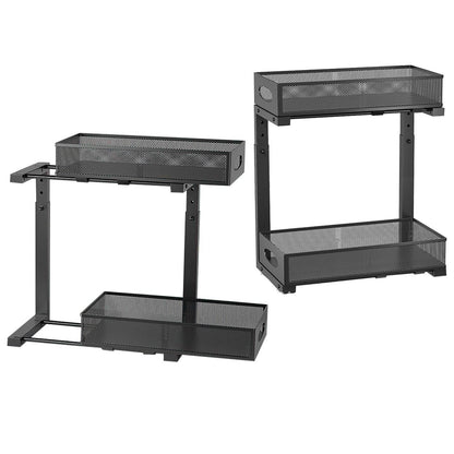 2Pcs Under Sink Organizer 2 Tier Pull Out Cabinet Baskets Storage Shelf Sliding Storage Drawers Rack With 5 Adjustable Height Mesh Baskets For Home Kitchen Bathroom Office - www.Shopthatapp.com #