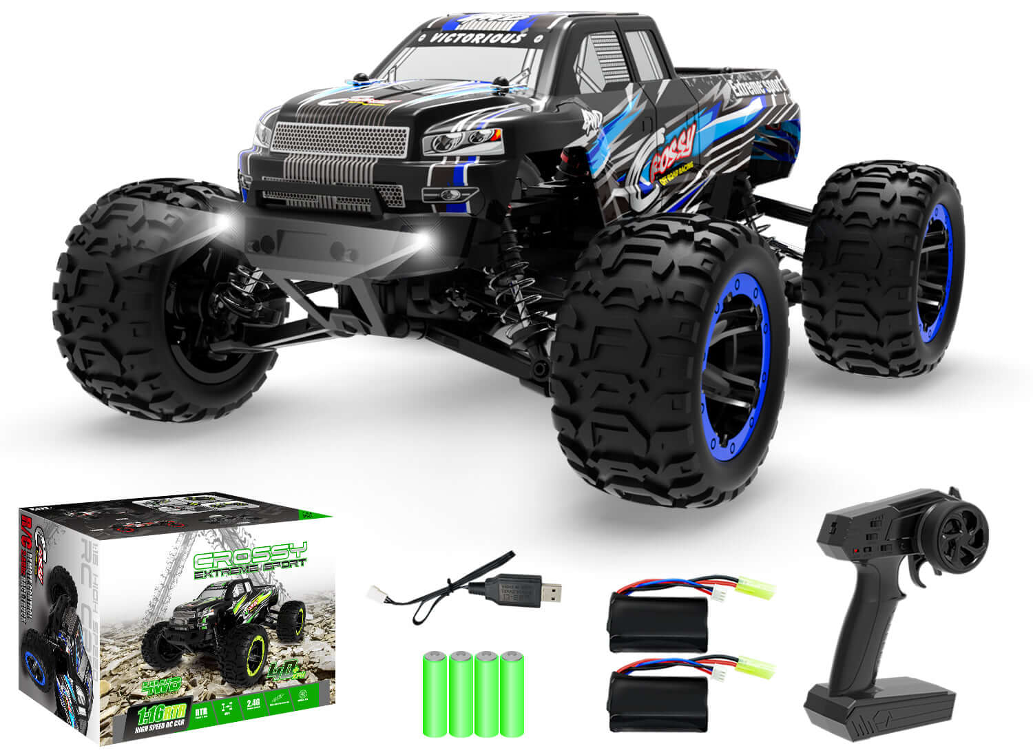 Racent Crossy 1/16 Scale 4x4 RC Monster Truck - 30mph Fast, High Speed, Off Road - www.Shopthatapp.com