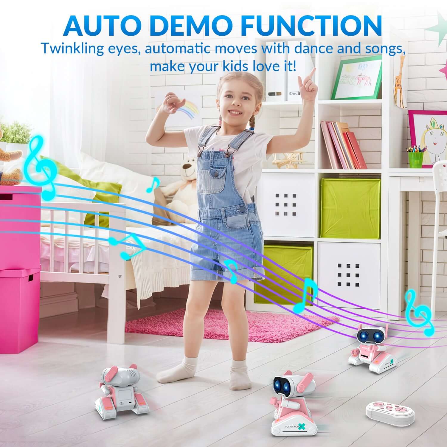 STEMTRON RC Robot Toy - Rechargeable, Auto Demo, Dance, Music, LED Eyes, 3 Colors - www.Shopthatapp.com
