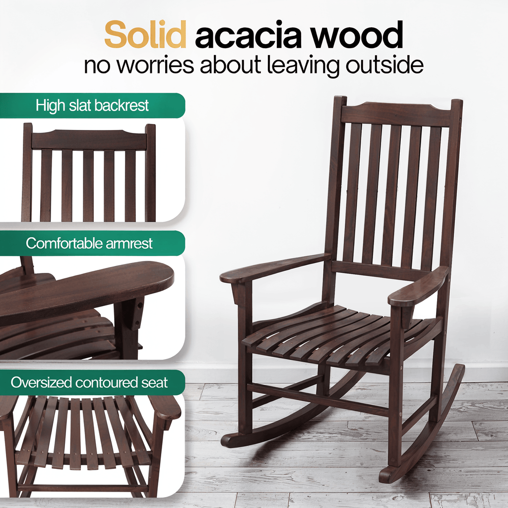 Tranquillo Oasis Wooden Rocking Chair for Patio, Porch, or Indoor Use - www.Shopthatapp.com
