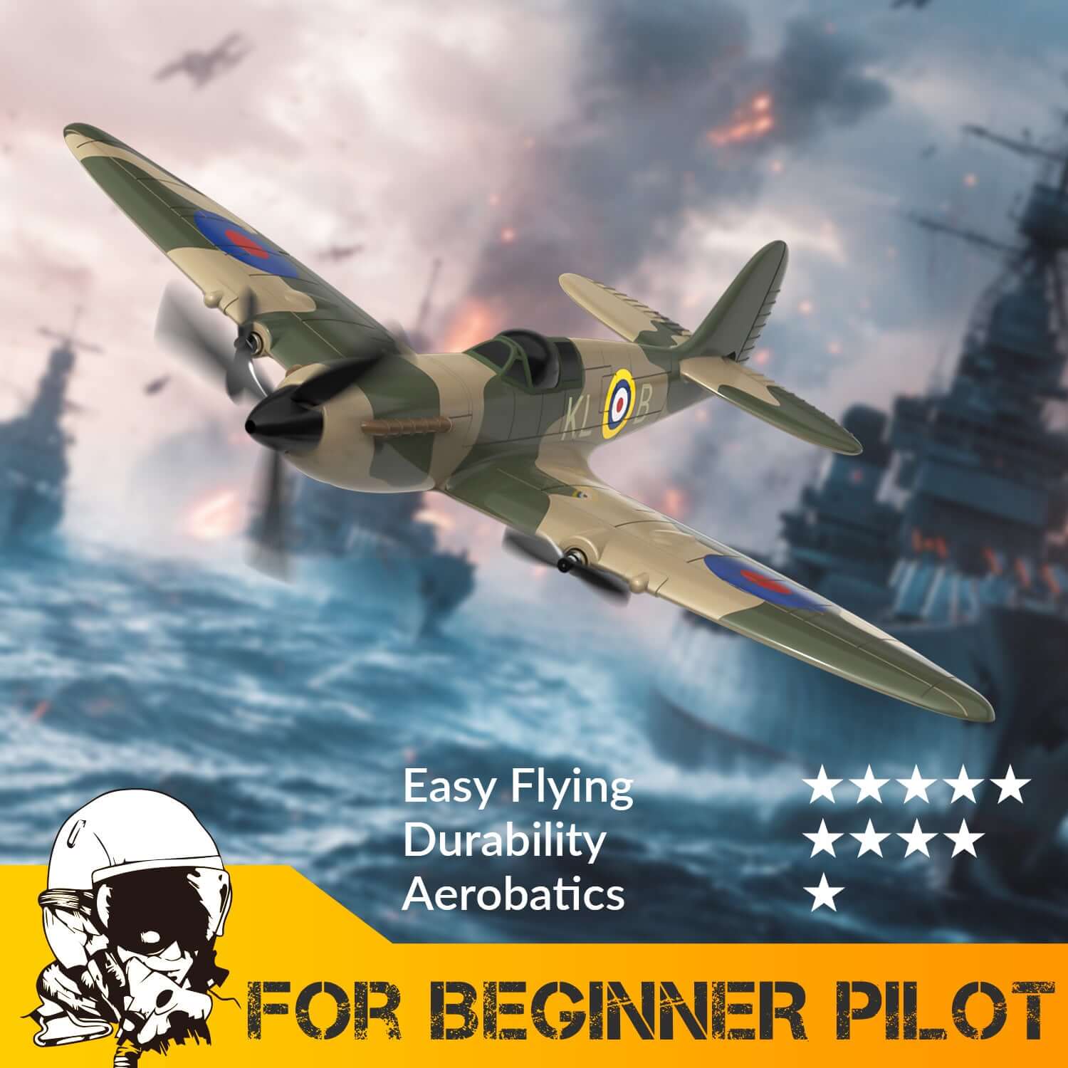 Volantex RC Spitfire 3CH RTF EPP Plane w/ Gyro 2.4Ghz, Perfect for Kids/Beginner - www.Shopthatapp.com