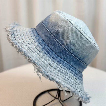 Summer Denim Bucket Hat for women Distressed Sun-proof Face-showing Small Hat