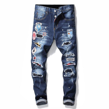 men jeans famous D2 Men slim jeans pants mens denim trousers zipper blue hole Pencil Pants - www.Shopthatapp.com