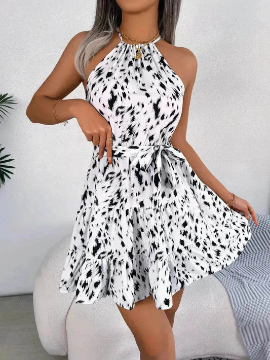 Casual Leopard Print Ruffled Swing Dress Summer Fashion Beach Dresses Women Skater Dress for Chic Ladies. - www.Shopthatapp.com