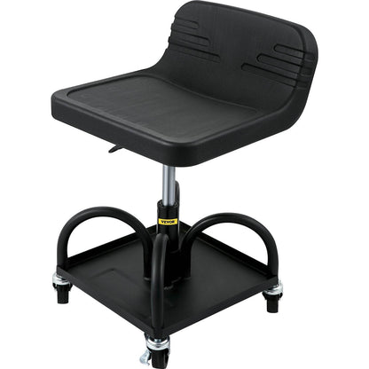 Rolling Garage Stool, 300LBS Capacity, Adjustable Height From 15.7 In To 20.5 In, Mechanic Seat With 360-degree Swivel Wheels And Tool Tray, For Workshop, Auto Repair Shop, Black - www.Shopthatapp.com