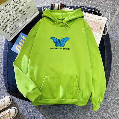 Women Single Butterfly Autumn And Winter Loose Hoodie Pullover sweatshirt - www.Shopthatapp.com