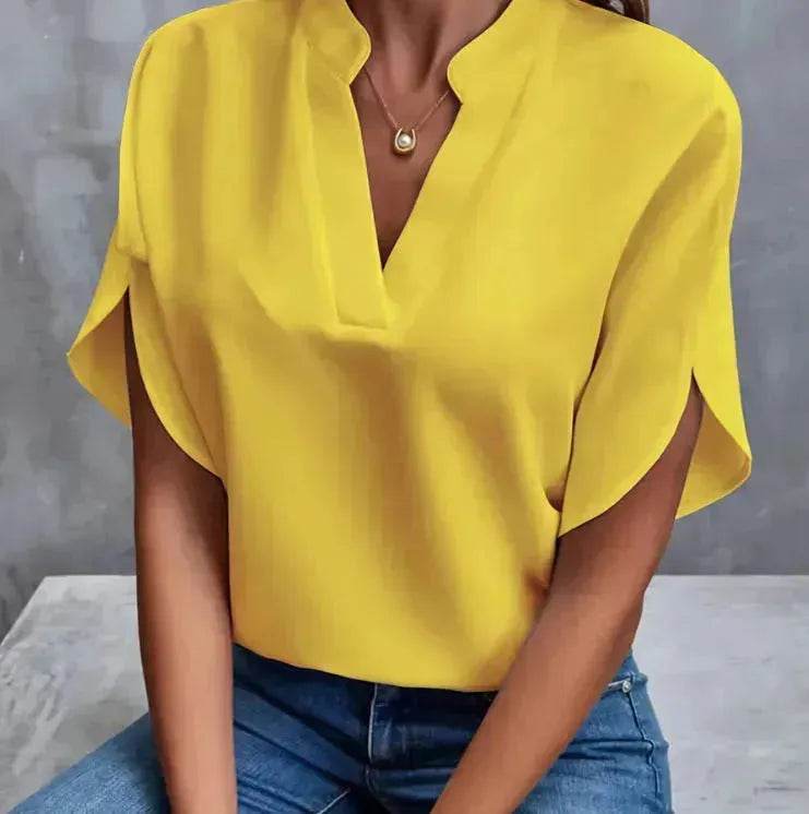 Summer Short-sleeved Chiffon Shirt New V-neck blouse Women's Casual Versatile Clothing Evening Tops for Women - www.Shopthatapp.com