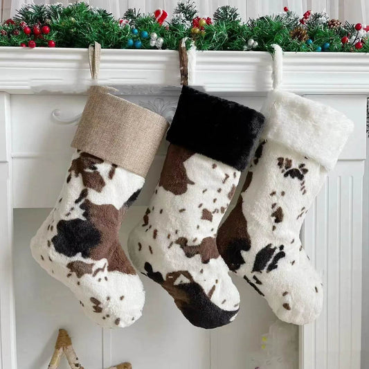 20-inch Plush Christmas Stockings Cows Pattern Gift Bag - www.Shopthatapp.com