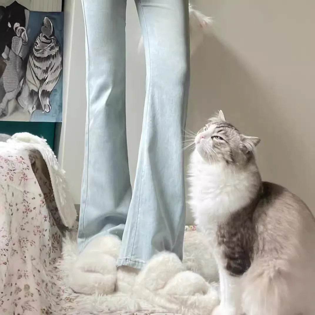 Women's Light-colored High Waist Bootcut Jeans - www.Shopthatapp.com